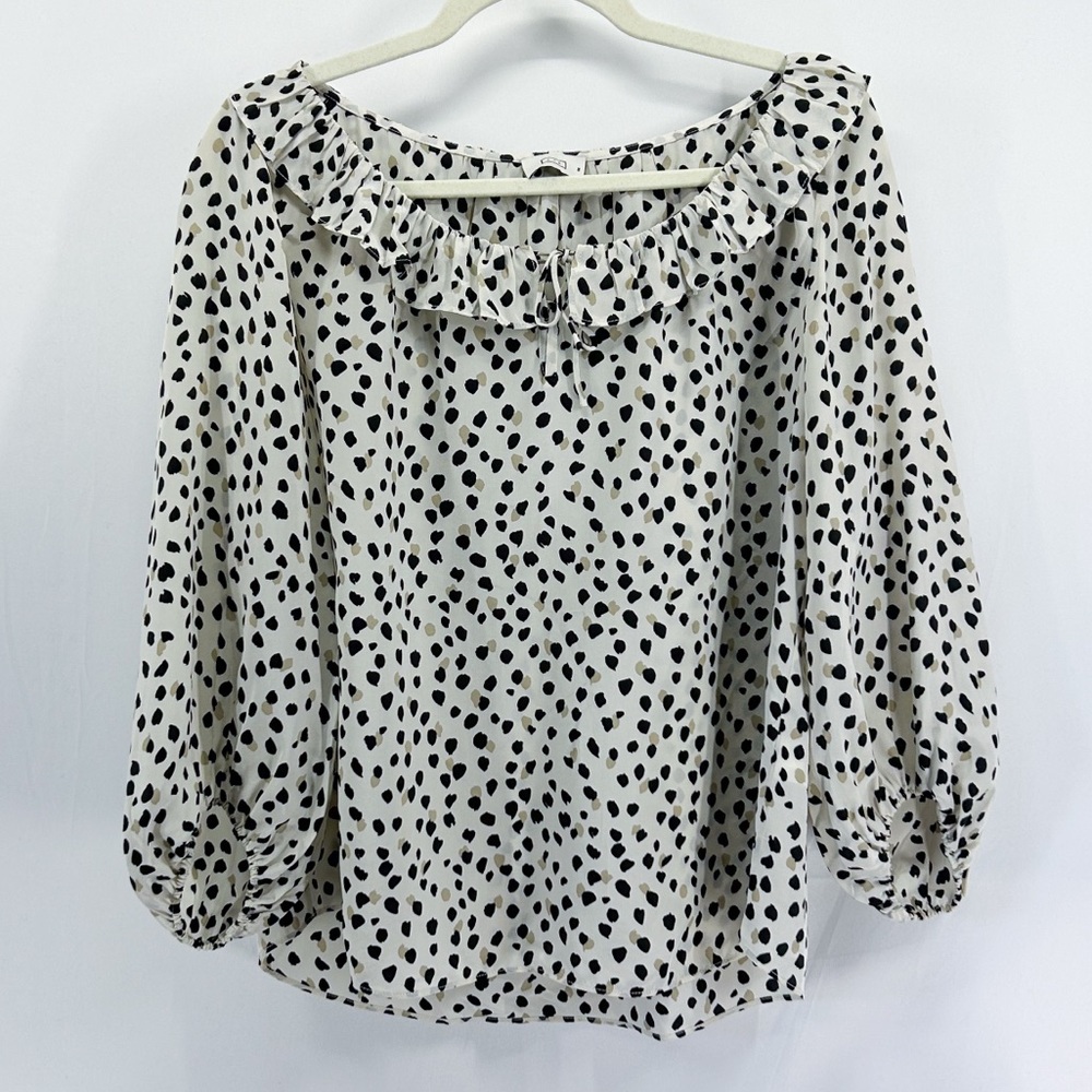 AYR Cream Leopard Print Silk Ruffle Amore Blouse Medium